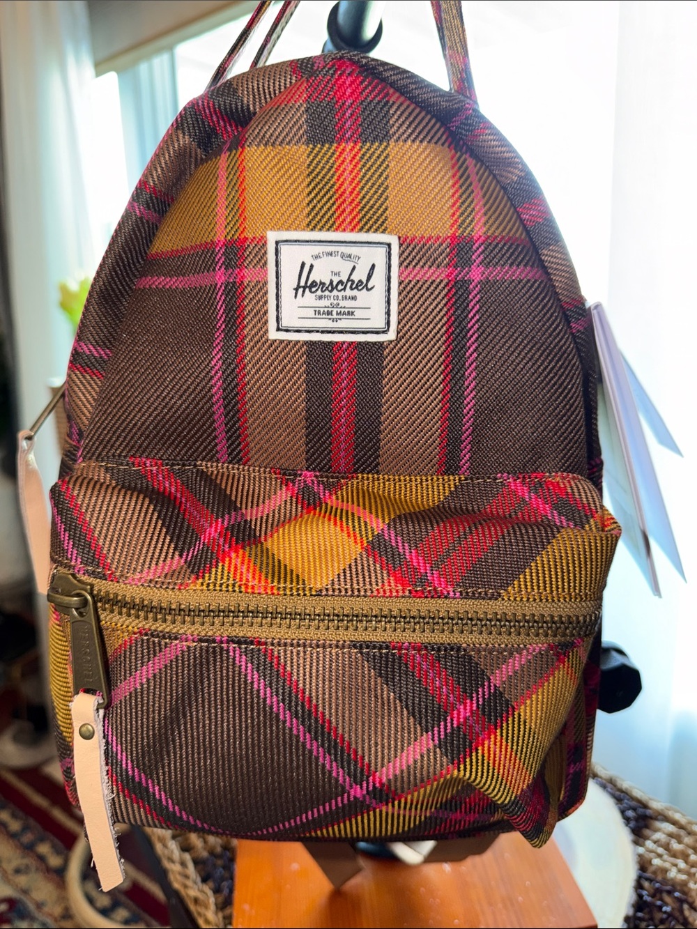 Herschel Nova Mini Backpack Chestnut Plaid NWT Brown Pink Mustard $75